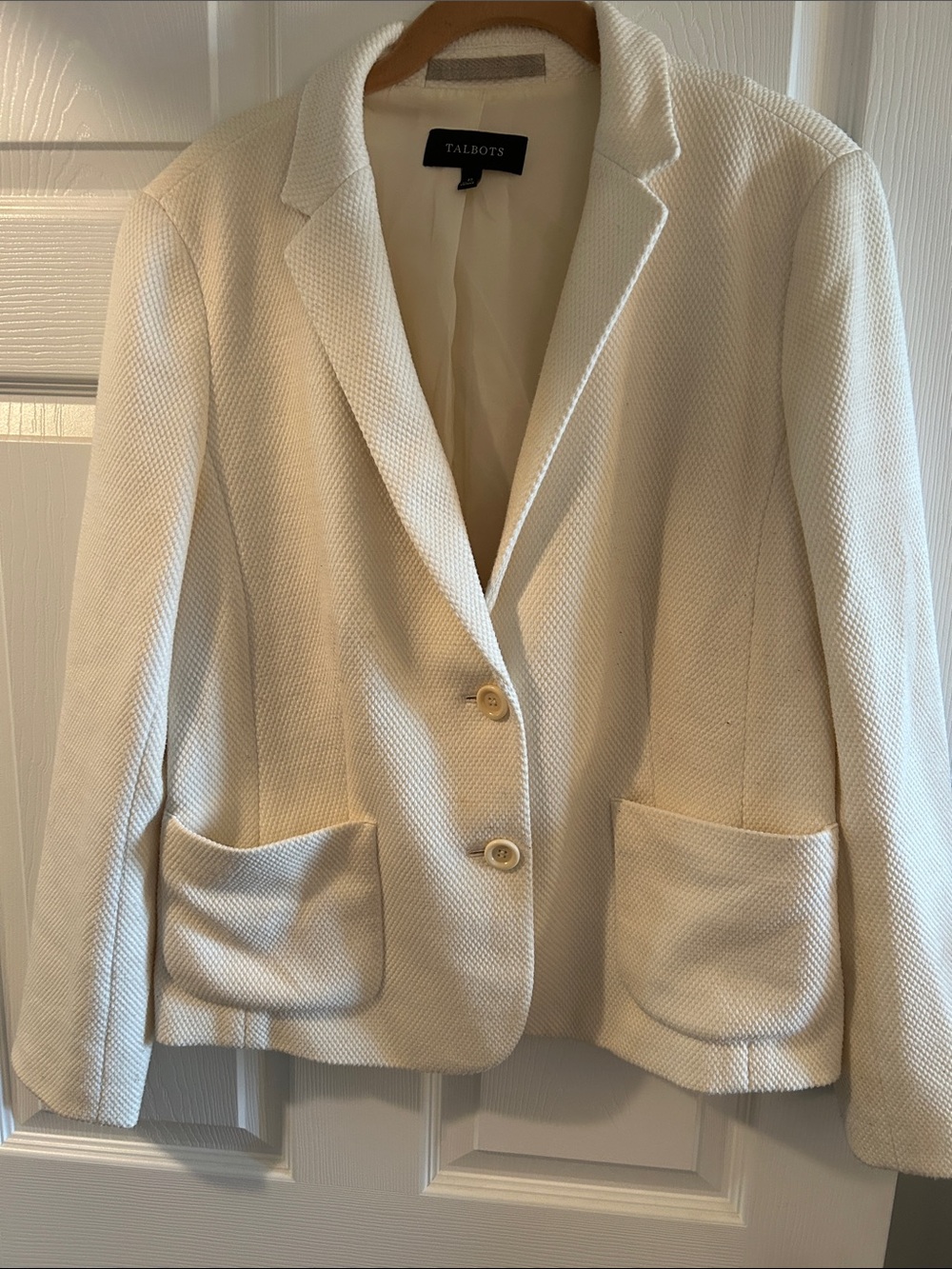 Talbots Cream Textured Notch-Lapel Blazer